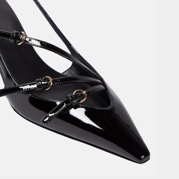 🆕Black Sling back Kitten Heels for Women, Pointed Toe  Sandals with Buckle - Picture 7 of 7